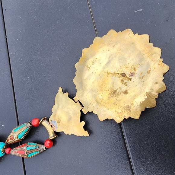 Tibetan crushed turquoise Coral Tibet statement necklace jewelry - Picture 5 of 8